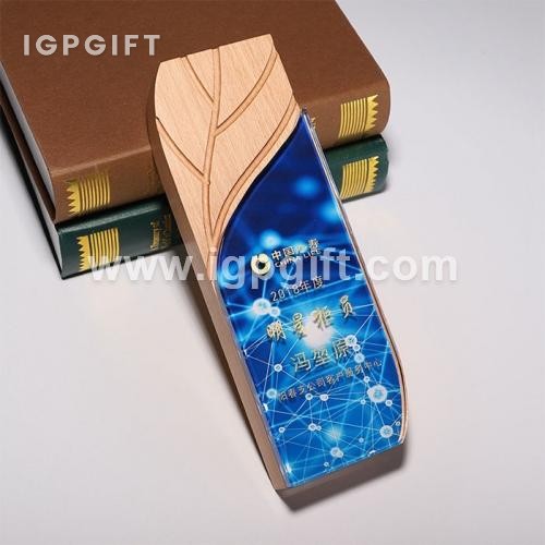 葉紋水晶彩印實木獎盃