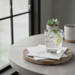 環保飲料紙巾 - 單層 - 白色 - 麻布壓印 - 小批量 - 銀箔