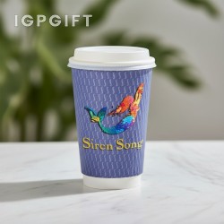 ถ้วยกระดาษแบบมีฝาปิดลายคลื่นจัดเต็มสี - 16 ออนซ์
