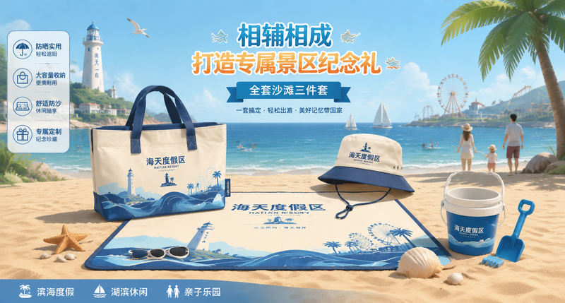 景區夏日紀念品優選，沙灘三件套禮品套裝