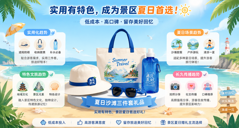 景區夏日紀念品優選，沙灘三件套禮品套裝